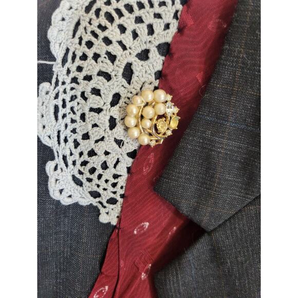 Shabby Chic HOBO Boho Gray Two-Button Patched Crochet Brooch Jacket Women's 45" - Picture 7 of 16